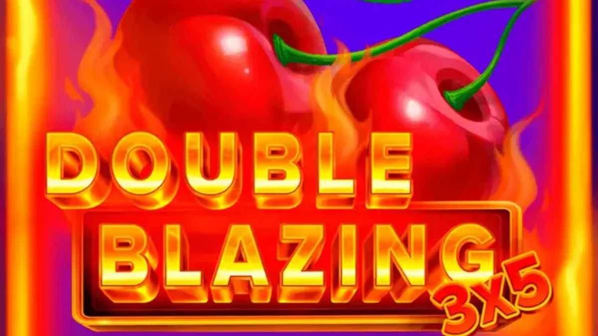 Interface do jogo de slot 3x5 Double Blazing com símbolos clássicos e fundo de fogo