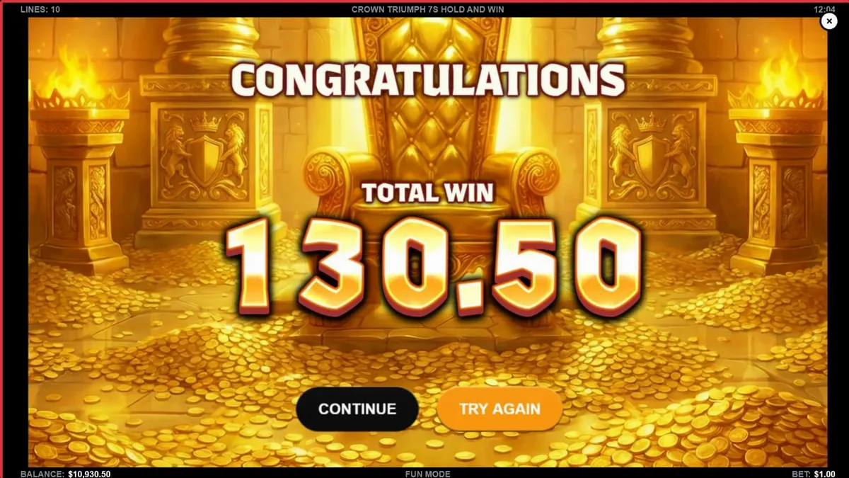 Interface do slot Crown Triumph 7s Hold and Win com tema real e frutas