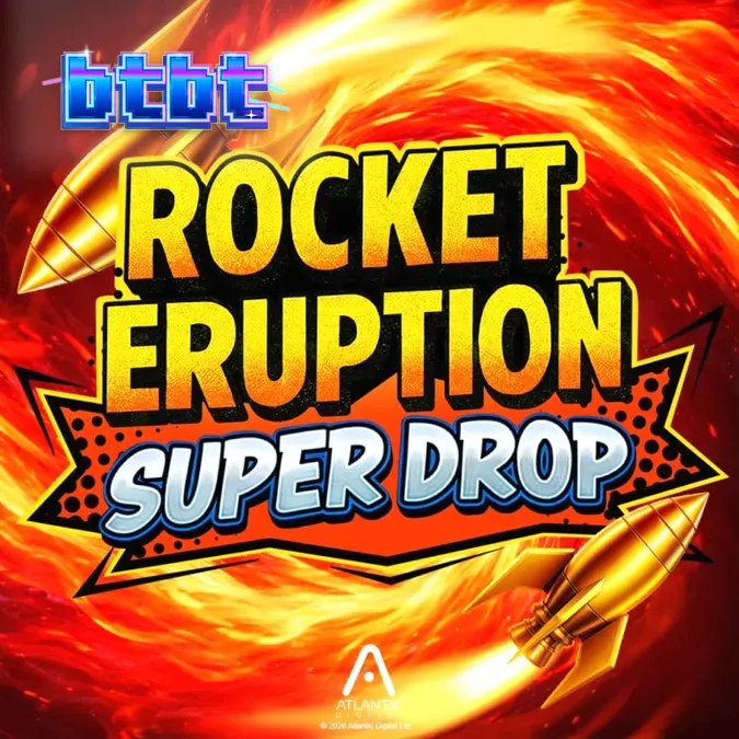 Interface de jogo do slot Rocket Eruption Super Drop com temática vulcânica